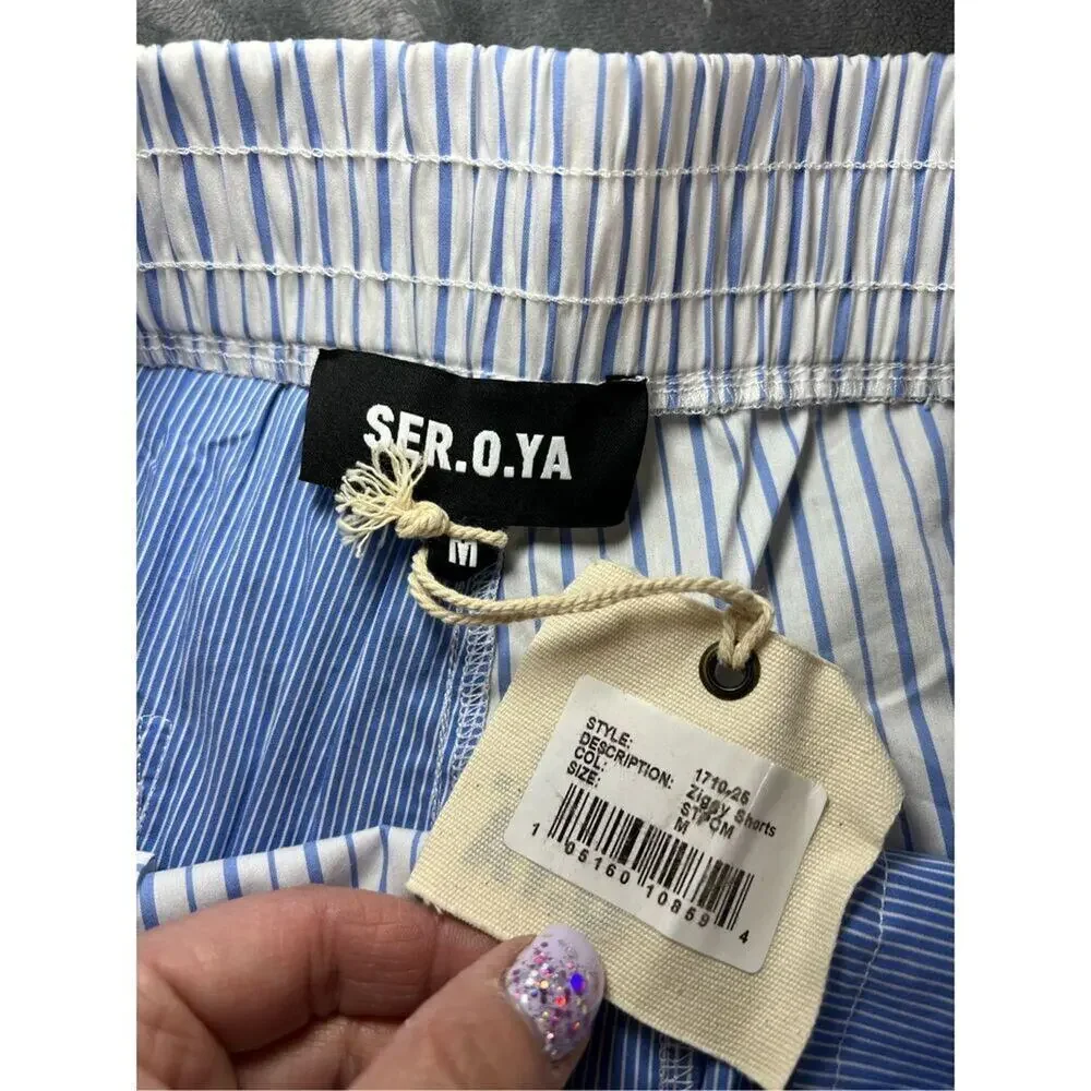 Revolve SER.O.YA Board Shorts Mens Medium Blue Striped Ziggy Swim Trunks NWT